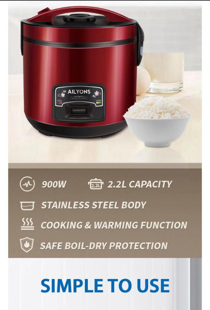 AILYONS 1.8L Rice Cooker — A compact electric rice cooker designed for everyday home cooking. It typically cooks enough rice for small to medium families