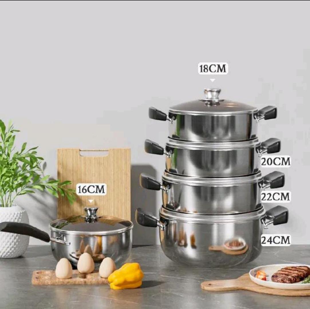 【Promotion】Jamespot 10PCS Stainless steel Pots Non Stick Sufuria Cookware Set Cooking Pots Sufuria 5pcs pots+5pcs lids（16/18/20/22/24cm)