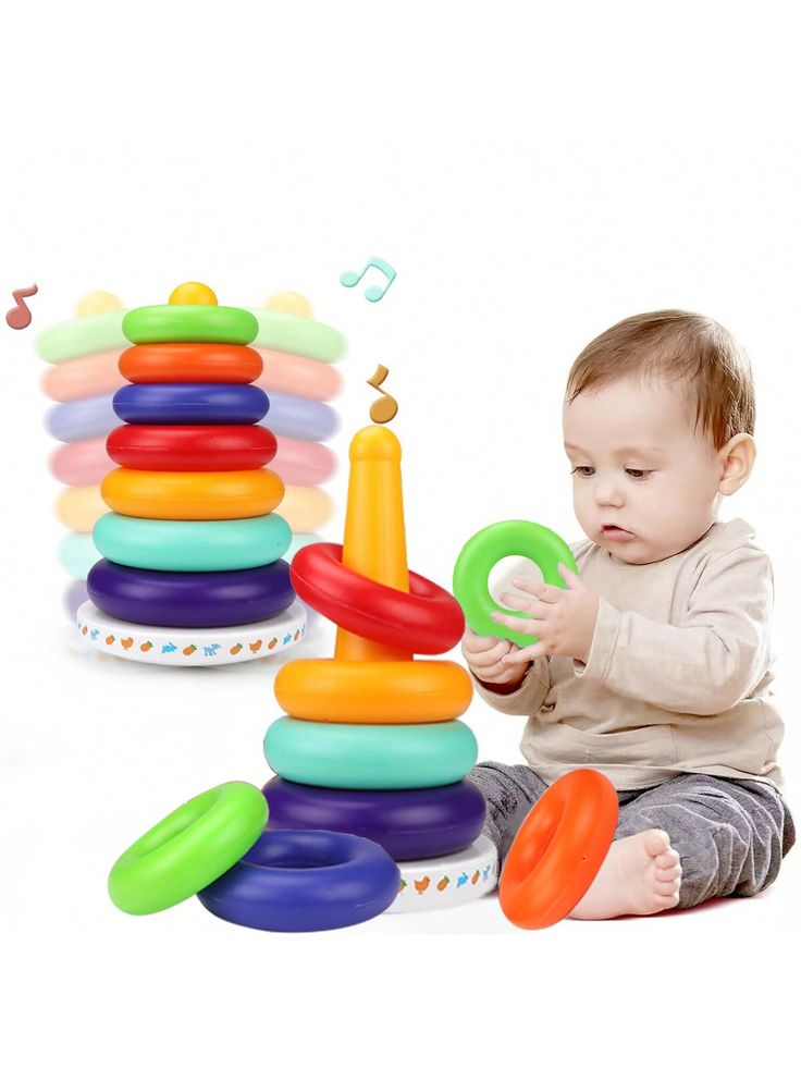 Rainbow Ring Stacking Tower Toy – Early Educational Montessori Stacking Rings for Kids, Baby Learning Toy for Hand-Eye Coordination (6–36 Months)