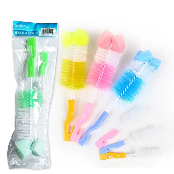 Baby Bottle Cleaning Brush Set – 360° Rotating Bottle Cleaner with Nipple Brush & Sponge Brush, BPA-Free Baby Feeding Bottle Cleaning Kit