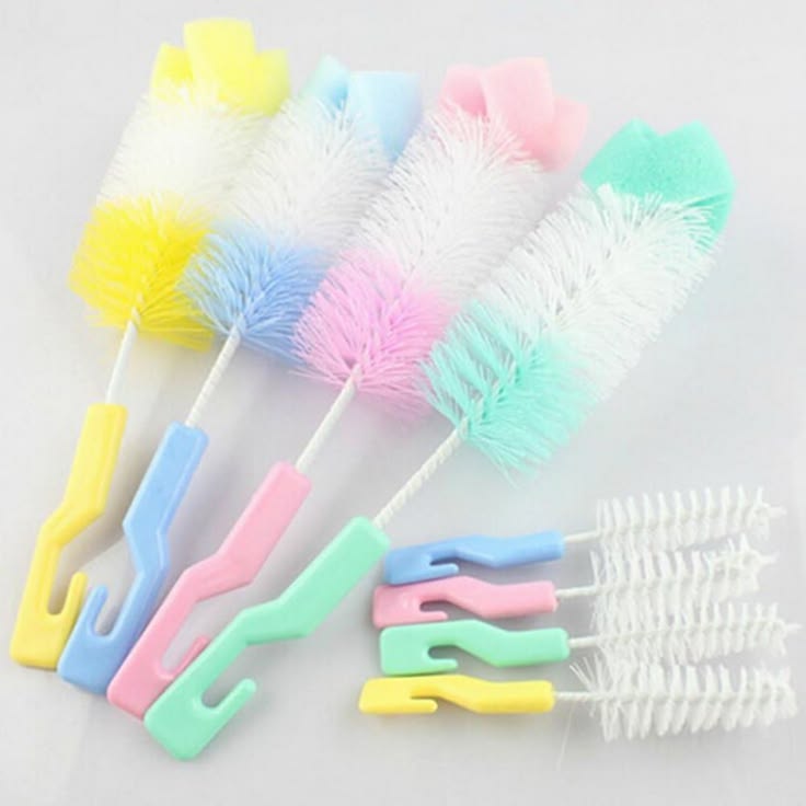 Baby Bottle Cleaning Brush Set – 360° Rotating Bottle Cleaner with Nipple Brush & Sponge Brush, BPA-Free Baby Feeding Bottle Cleaning Kit