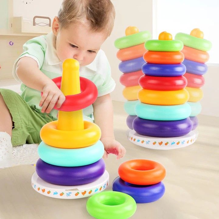Rainbow Ring Stacking Tower Toy – Early Educational Montessori Stacking Rings for Kids, Baby Learning Toy for Hand-Eye Coordination (6–36 Months)