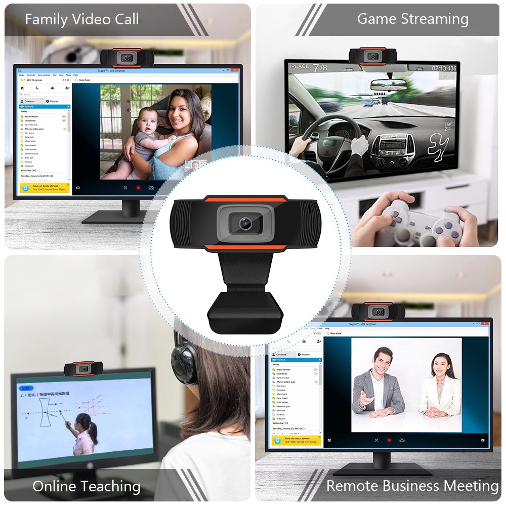 720P HD USB Wired Webcam with Microphone for Laptop Desktop Computer Online Classes Video Calls Streaming