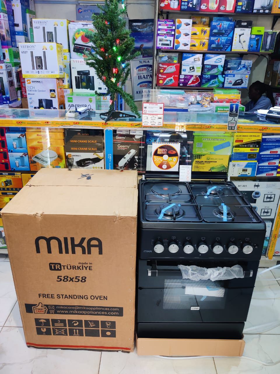 Mika 3 Gas + 1 Electric Standing Cooker — 58cm Compact Design (Matt Black Finish)