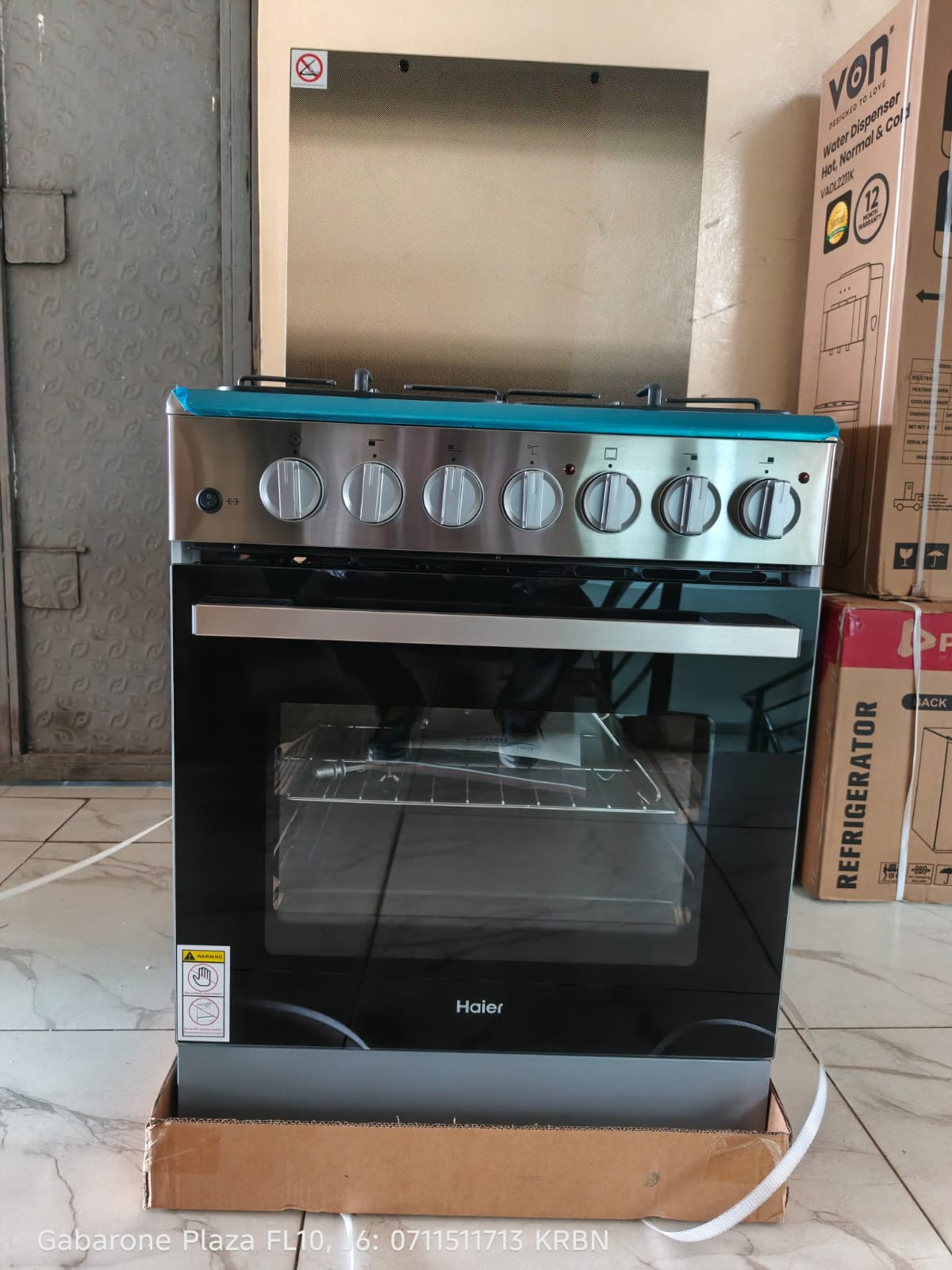 Haier 60x60cm Standing Cooker — 3 Gas Burners + Electric Hotplate & Oven