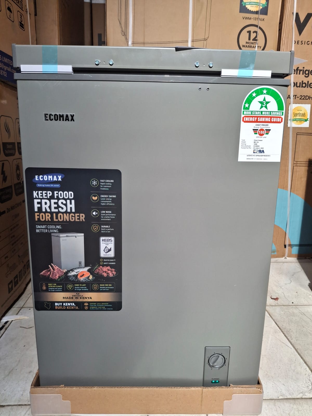 Ecomax 119L Chest Freezer + Free Fridge Guard — Fast Cooling & Energy Saving (Perfect for Homes & Shops)