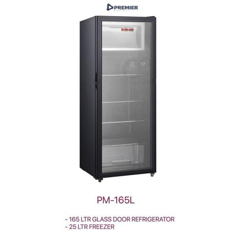 Premier 165L Display Showcase Fridge — Glass Door & LED Light (Perfect for Shops & Offices)