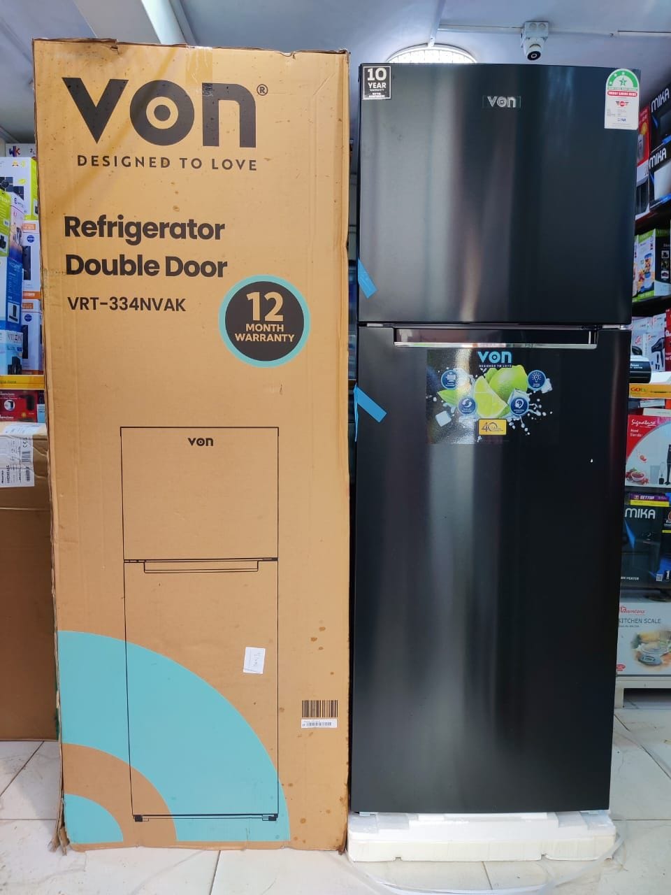 Von 334L Non-Frost Fridge — Multi-Airflow Cooling & LED Light (Dark Inox)