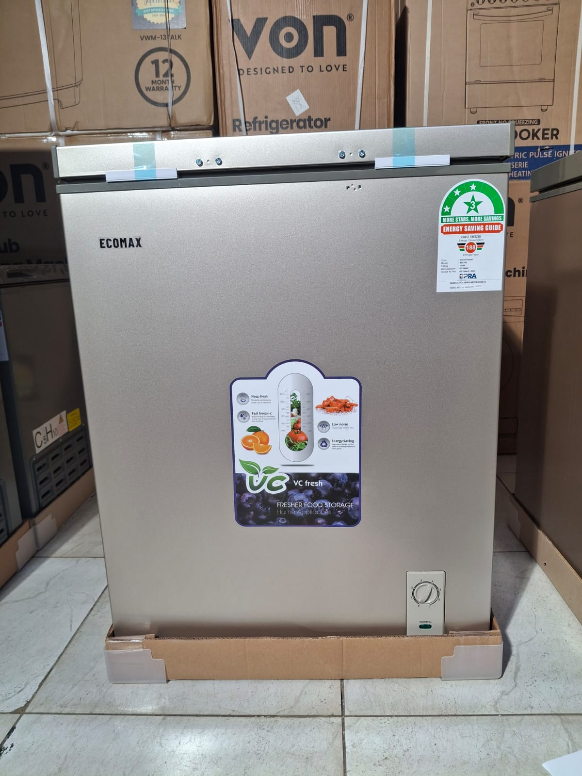 Ecomax 169L Chest Freezer + Free Fridge Guard — Sliding Glass Door, Fast Freezing & Energy Saving