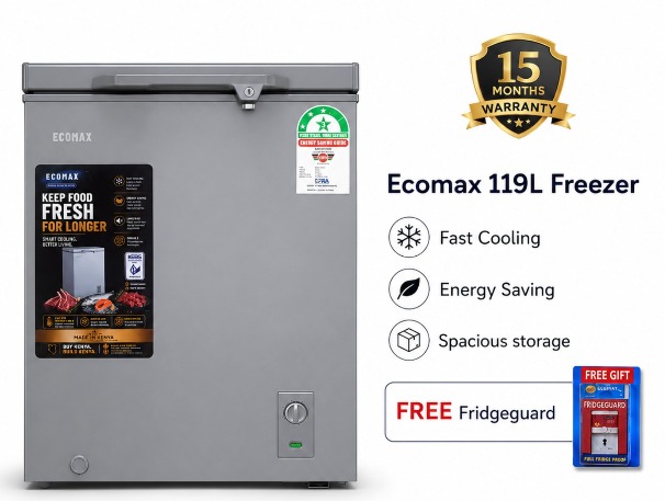 Ecomax 119L Chest Freezer — Direct Cooling & Power Efficient (3-Star Rated)