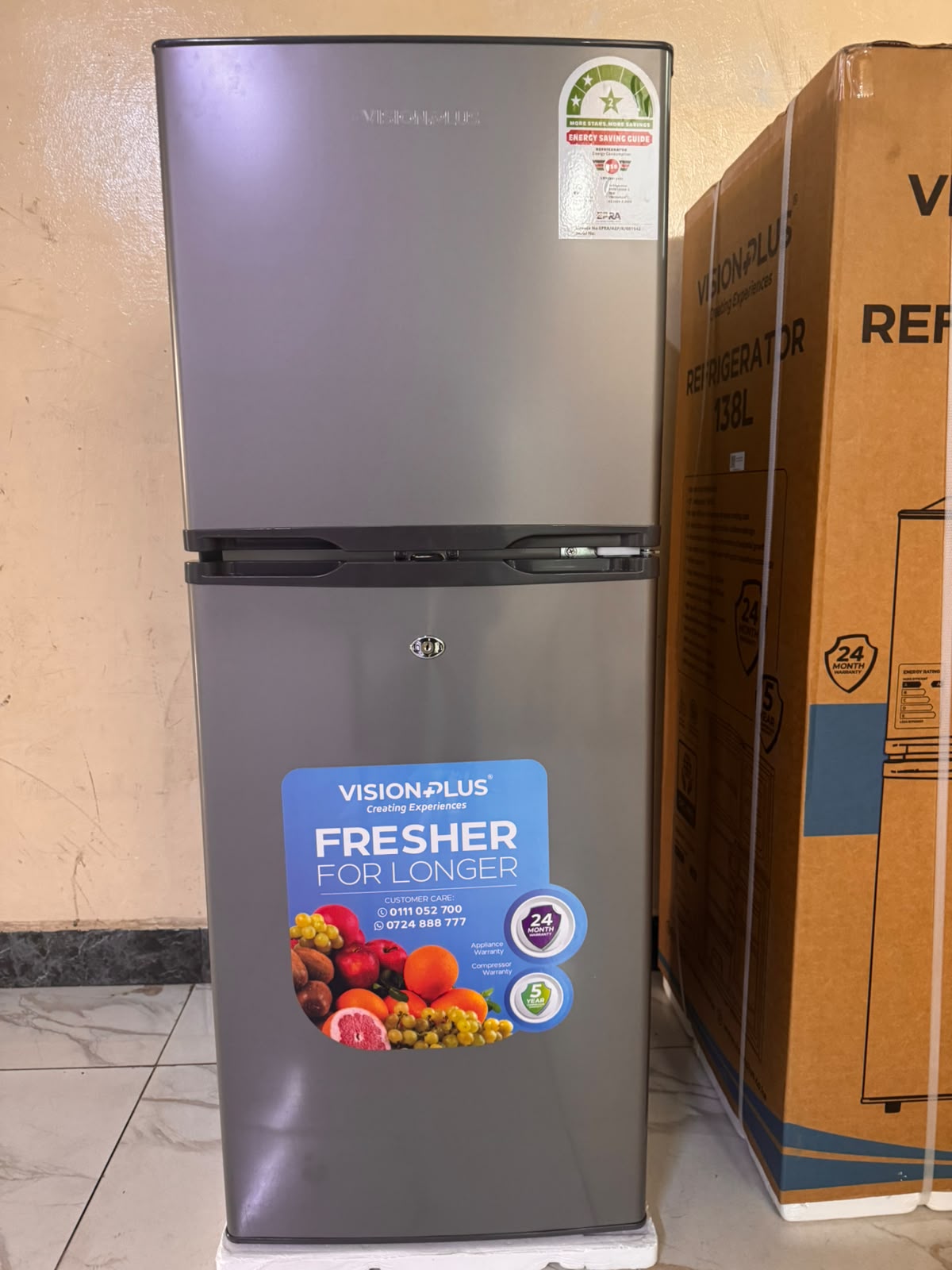 Vision Plus 138L Double Door Fridge — Quick Freeze Technology & Lockable Doors (2-Year Warranty)