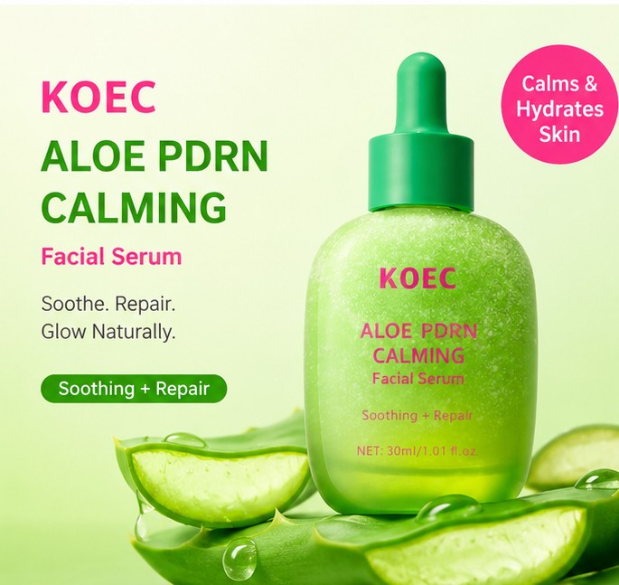 KOEC Aloe PDRN Calming Facial Serum 30ml – Soothing Repair Hydrating Serum for Sensitive Skin, Redness Relief & Skin Barrier Care