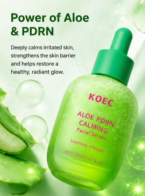 KOEC Aloe PDRN Calming Facial Serum 30ml – Soothing Repair Hydrating Serum for Sensitive Skin, Redness Relief & Skin Barrier Care