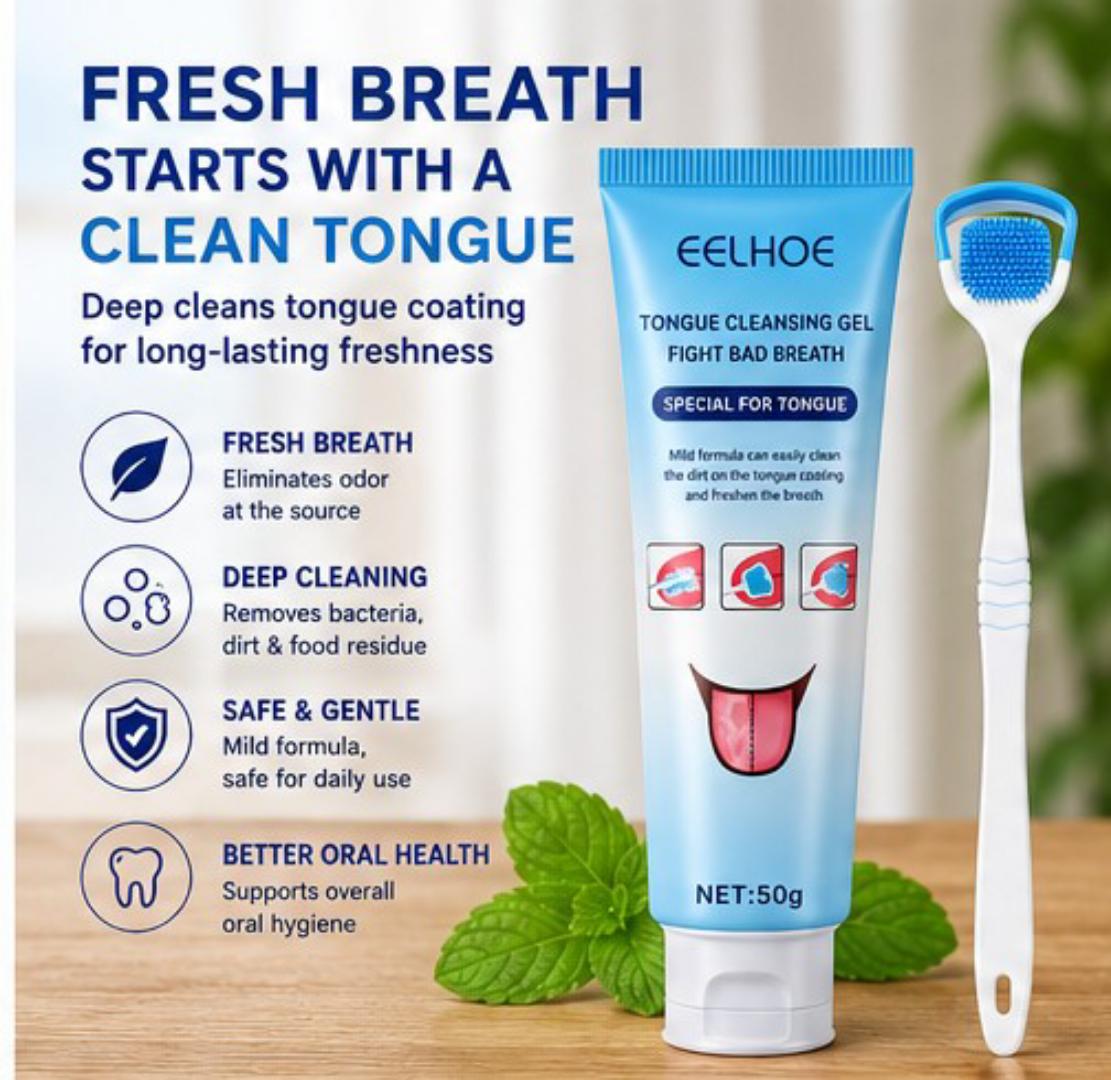 EELHOE Tongue Cleansing Gel 50g with Tongue Scraper – Fresh Breath & Deep Oral Cleaning