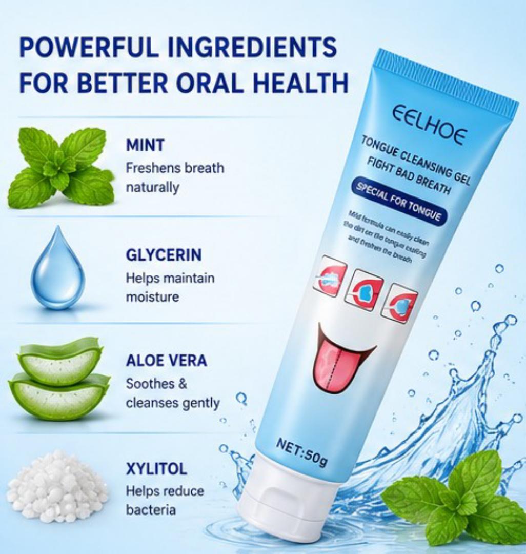 EELHOE Tongue Cleansing Gel 50g with Tongue Scraper – Fresh Breath & Deep Oral Cleaning