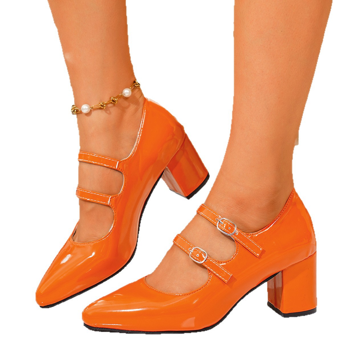 2026 Autumn New Plus Size Retro Mary Jane Shoes French Mid Heel Red Block Heel High Heels for Women