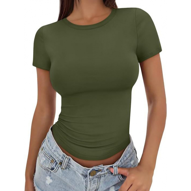2026 Cross-border Casual Summer Versatile Fitted High Neck Short Sleeve T-shirt Slim Y2K Women European American Tops