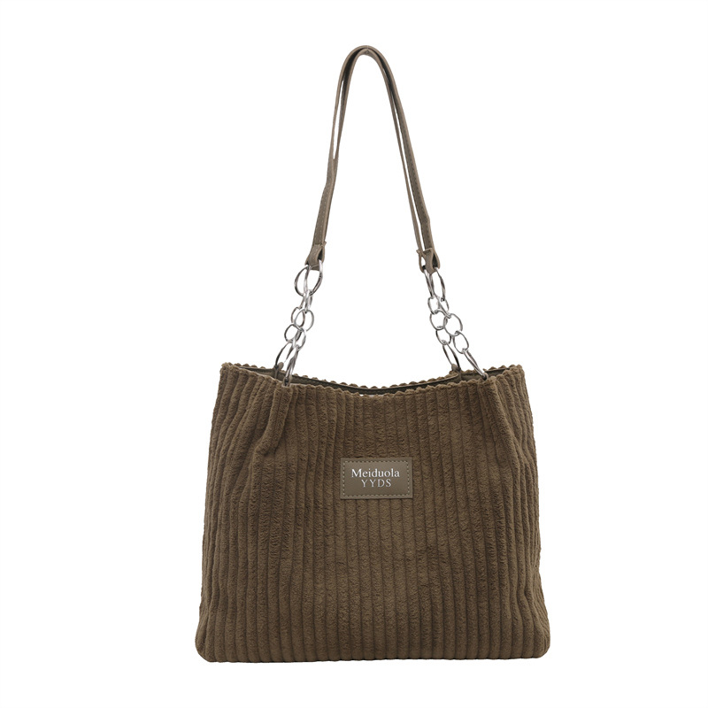 2026 Autumn Popular Corduroy Chain Underarm Tote Bags, Large Capacity Trendy Women Commuter Shoulder Handbags