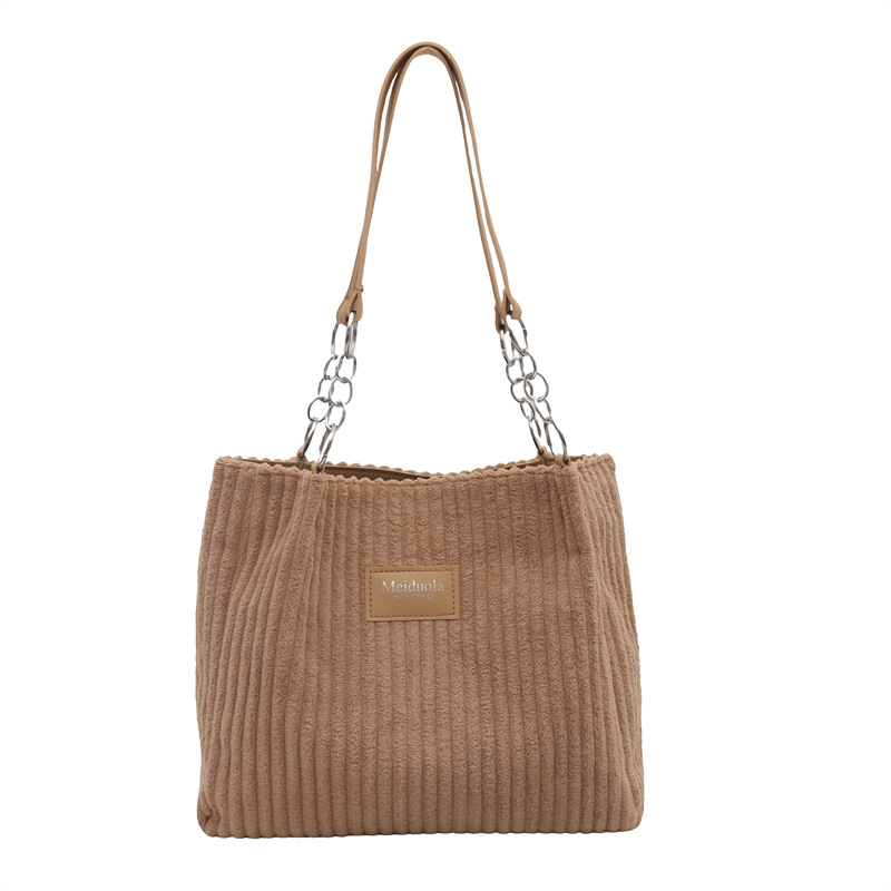 2026 Autumn Popular Corduroy Chain Underarm Tote Bags, Large Capacity Trendy Women Commuter Shoulder Handbags