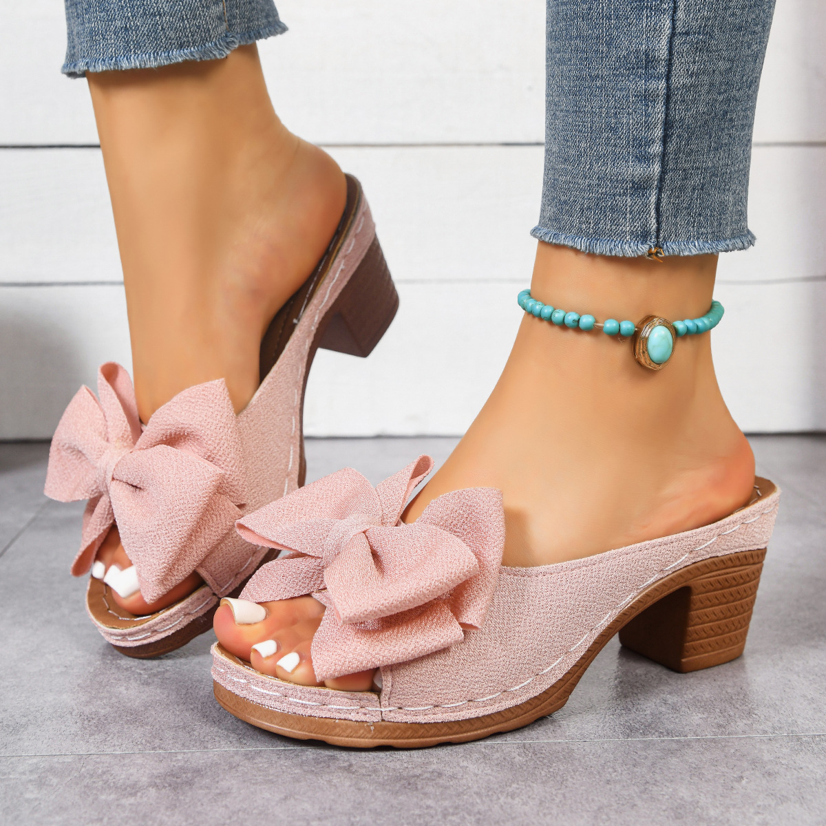 2026 Summer New Plus Size Women High Block Heel Sandals, Open Fish Mouth Toe Comfort Casual Ladies Footwear