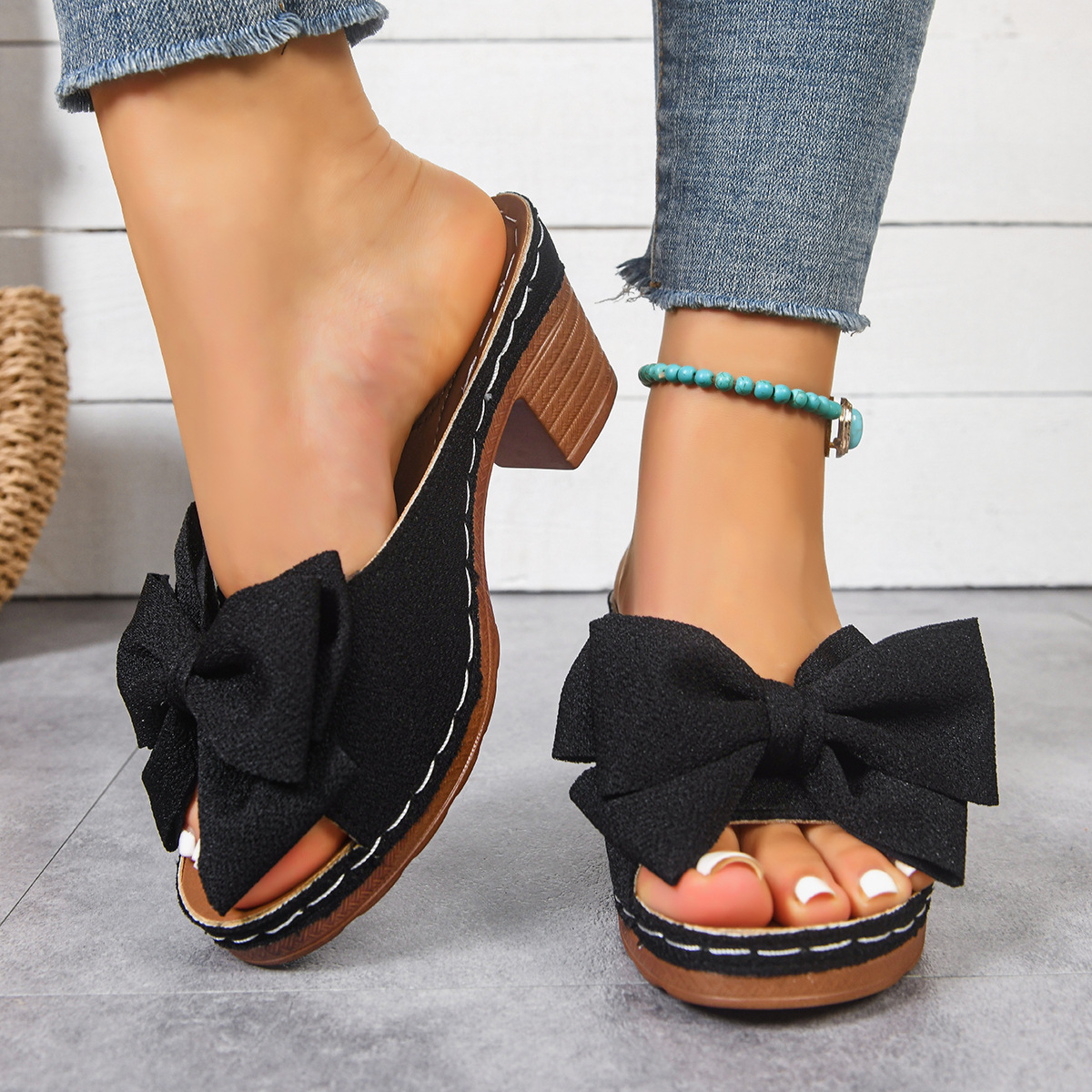 2026 Summer New Plus Size Women High Block Heel Sandals, Open Fish Mouth Toe Comfort Casual Ladies Footwear