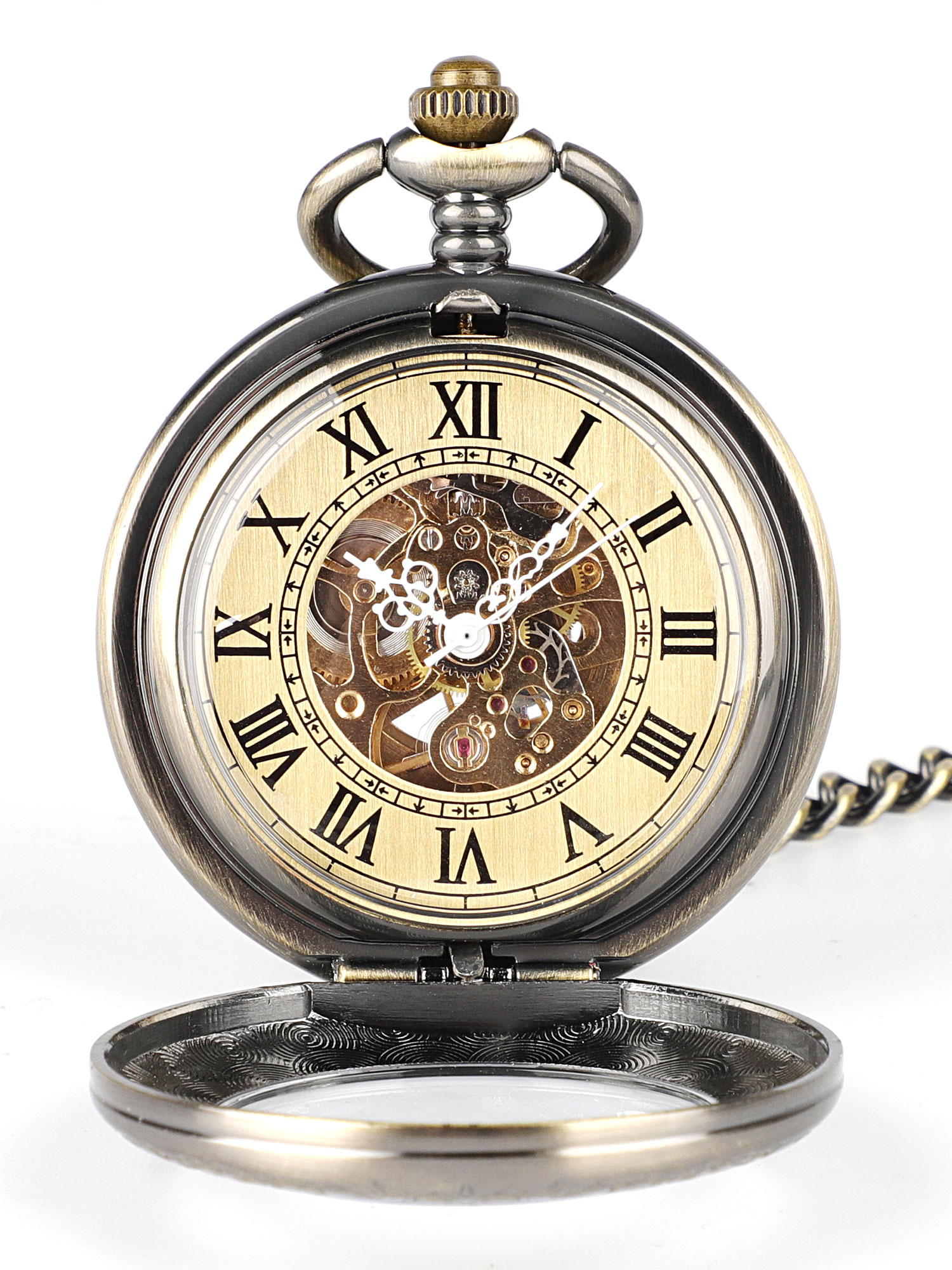 Men's Mechanical Retro Pocket Watch, Classic Mechanical Movement Pocket Watch with Chain