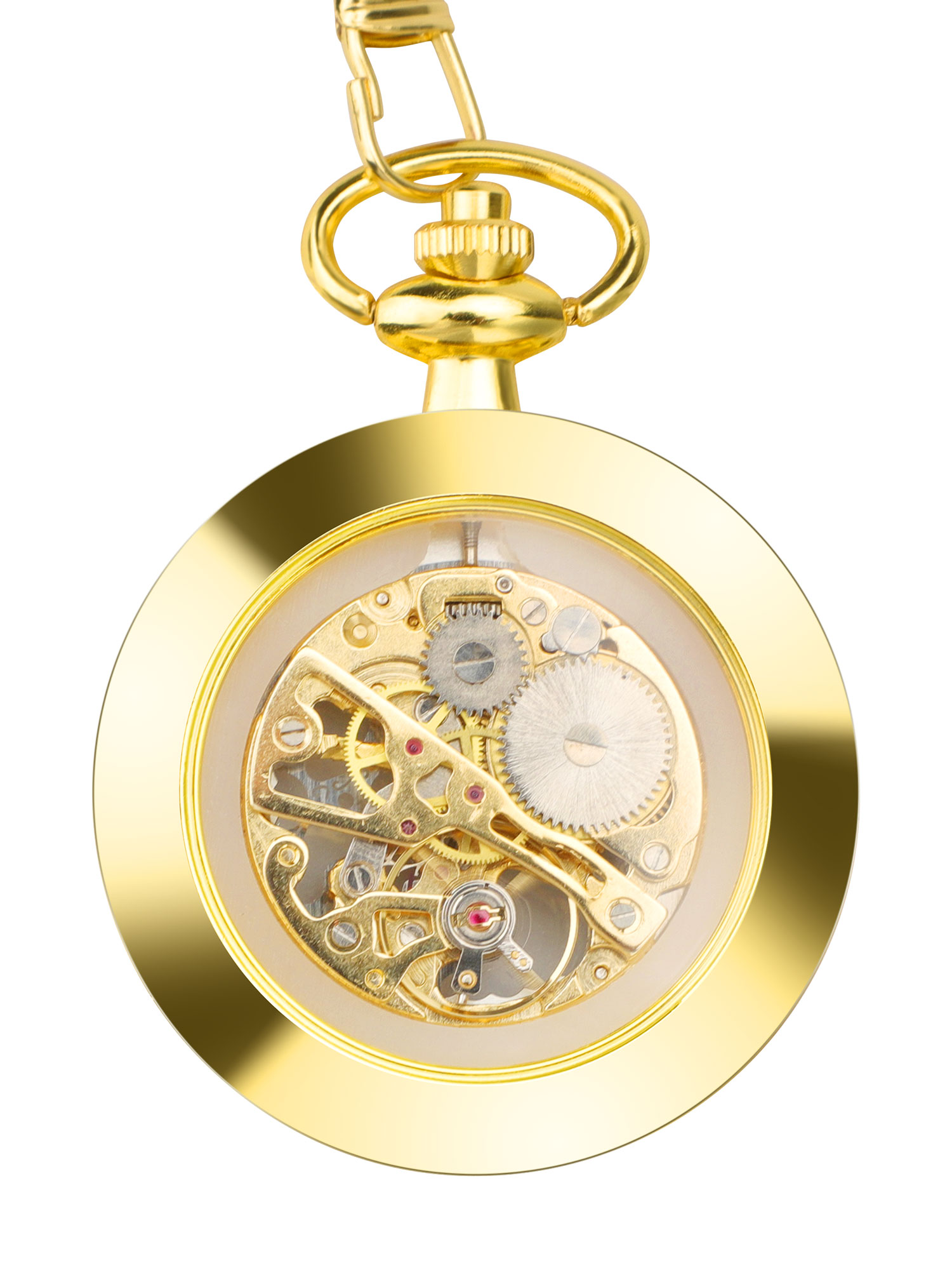 Men's Retro Mechanical Skeleton Pocket Watch with Chain, Roman Numerals