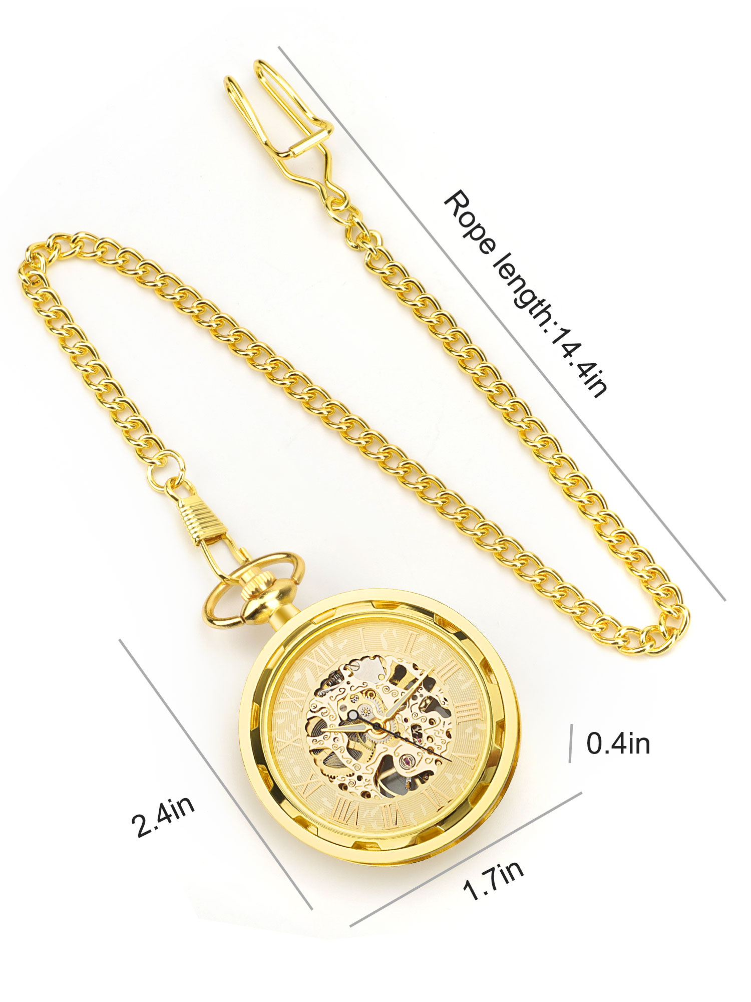 Men's Retro Mechanical Skeleton Pocket Watch with Chain, Roman Numerals