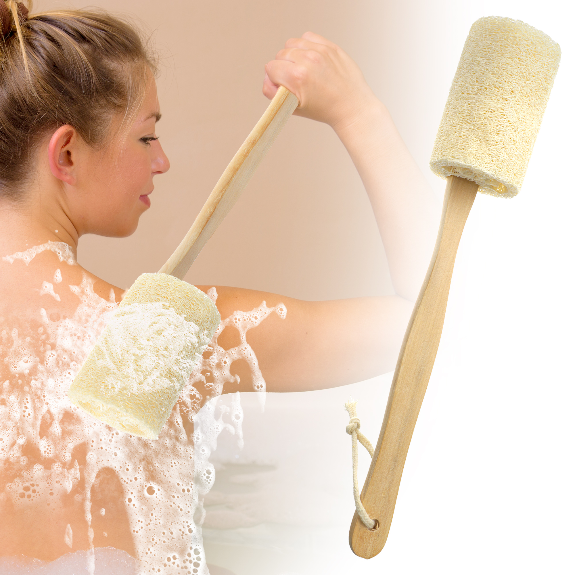 Loofah Shower Back Scrubber, Long Handle Natural Luffa Exfoliating Bath Brush for Men Women Remove Dead Skin