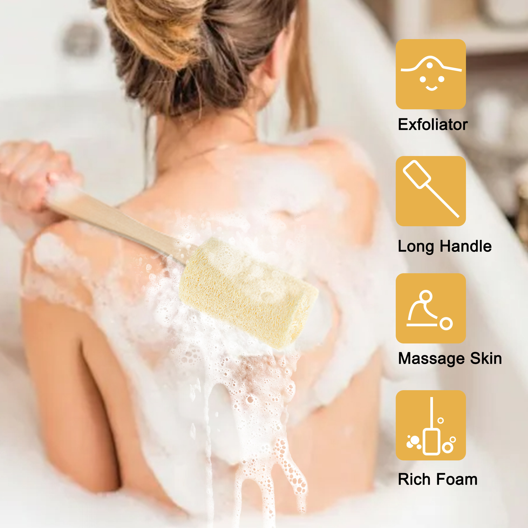 Loofah Shower Back Scrubber, Long Handle Natural Luffa Exfoliating Bath Brush for Men Women Remove Dead Skin
