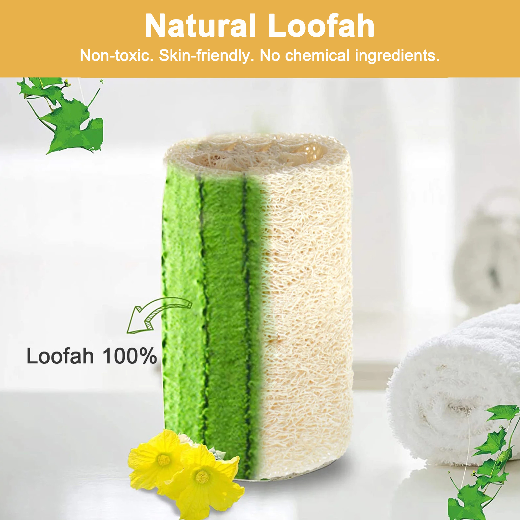 Loofah Shower Back Scrubber, Long Handle Natural Luffa Exfoliating Bath Brush for Men Women Remove Dead Skin