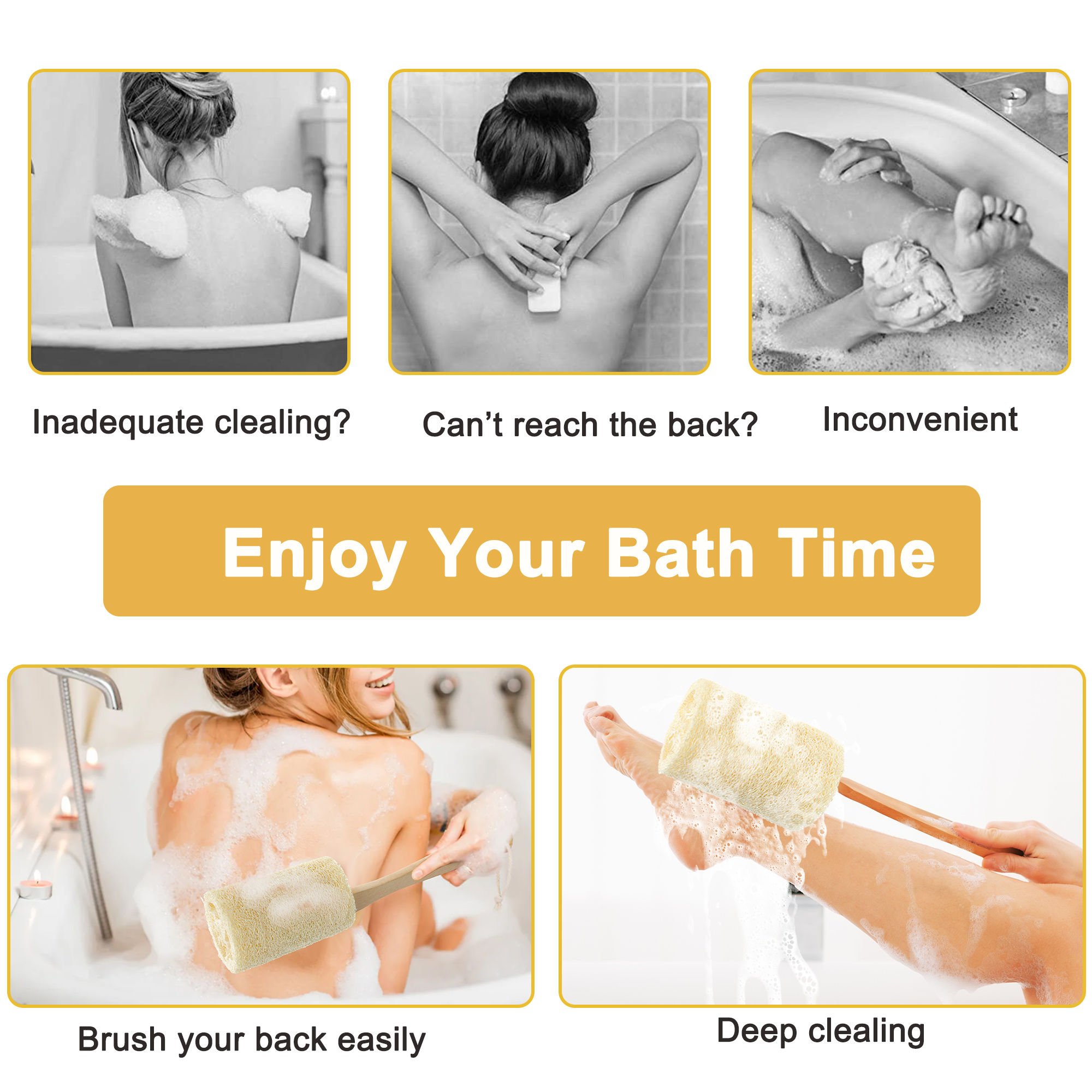 Loofah Shower Back Scrubber, Long Handle Natural Luffa Exfoliating Bath Brush for Men Women Remove Dead Skin
