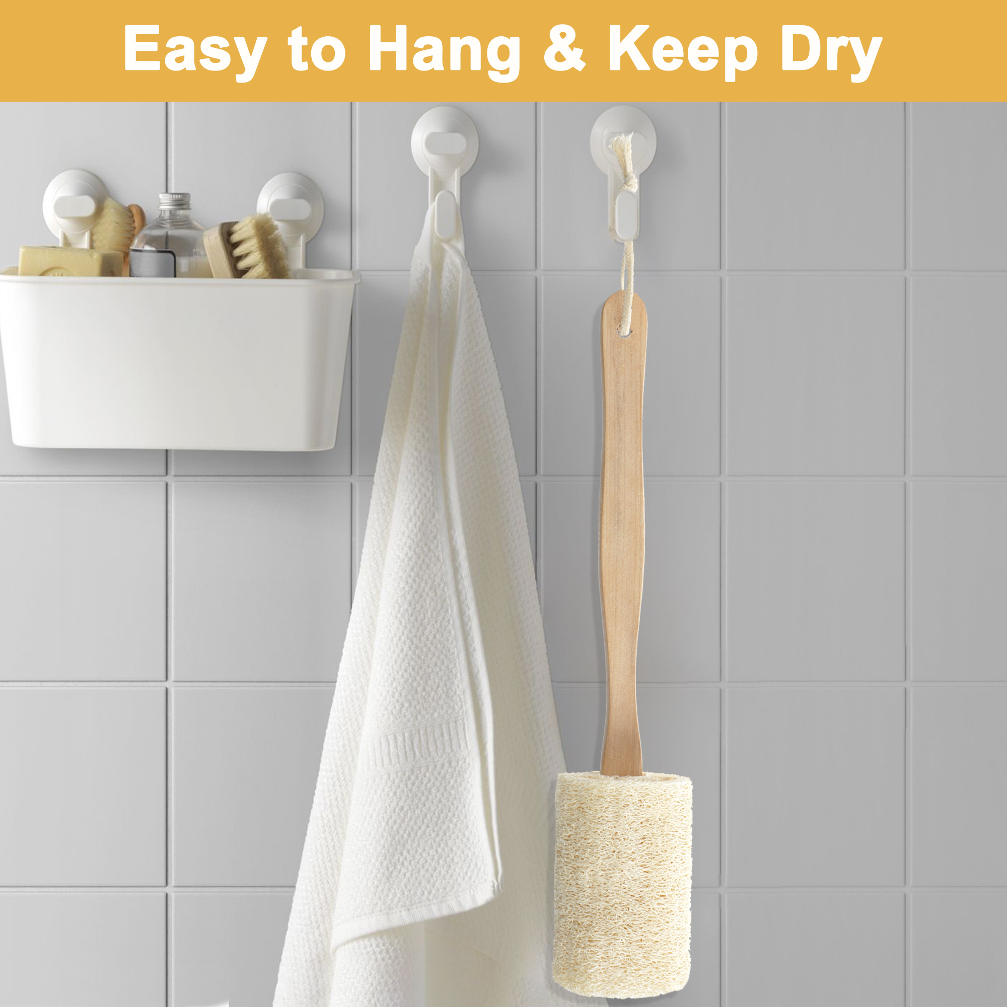 Loofah Shower Back Scrubber, Long Handle Natural Luffa Exfoliating Bath Brush for Men Women Remove Dead Skin