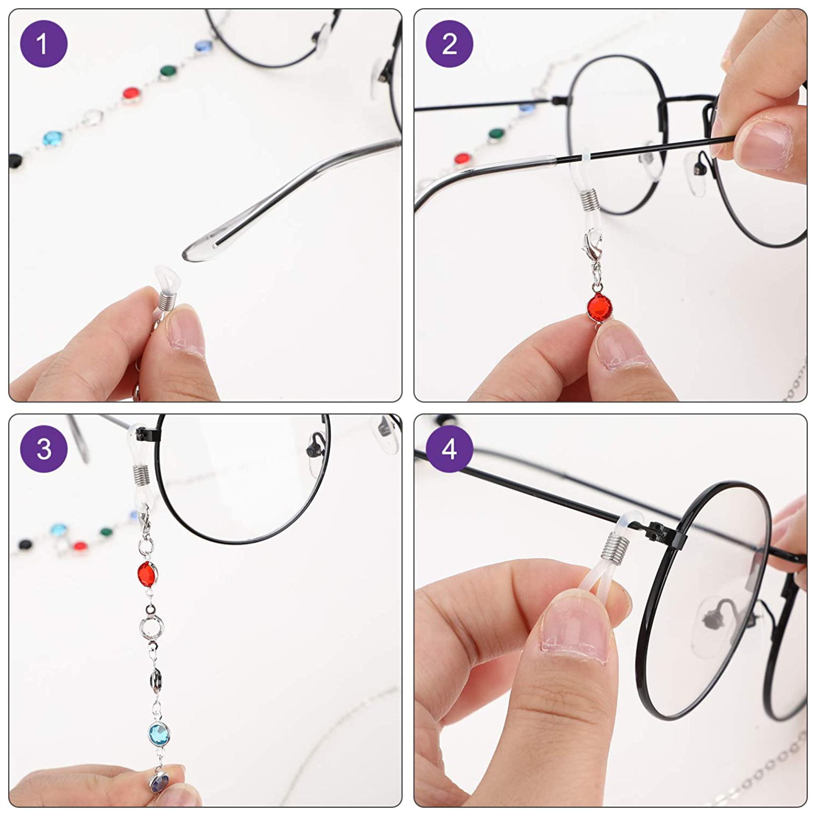 6pcs Eyeglass Straps, Beaded Sunglass Chain, Colorful Eyewear Retainer, Glasses Cord Lanyard
