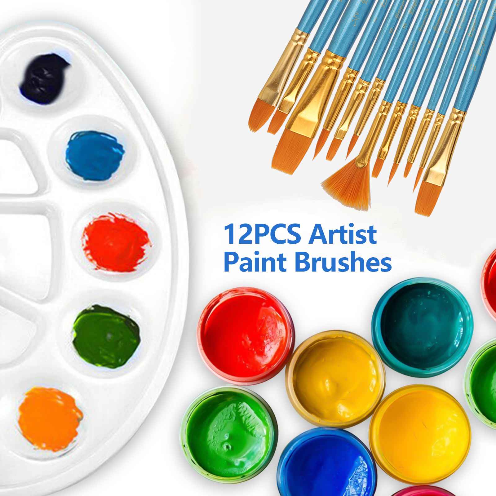 12 Pcs Artist Acrylic Paint Brushes Set with Nylon Hair for Oil Watercolor Face Nail Art Miniature Detail Rock Painting, Paintbrushes with Full Range of Sizes Shapes, Drawing Supplies