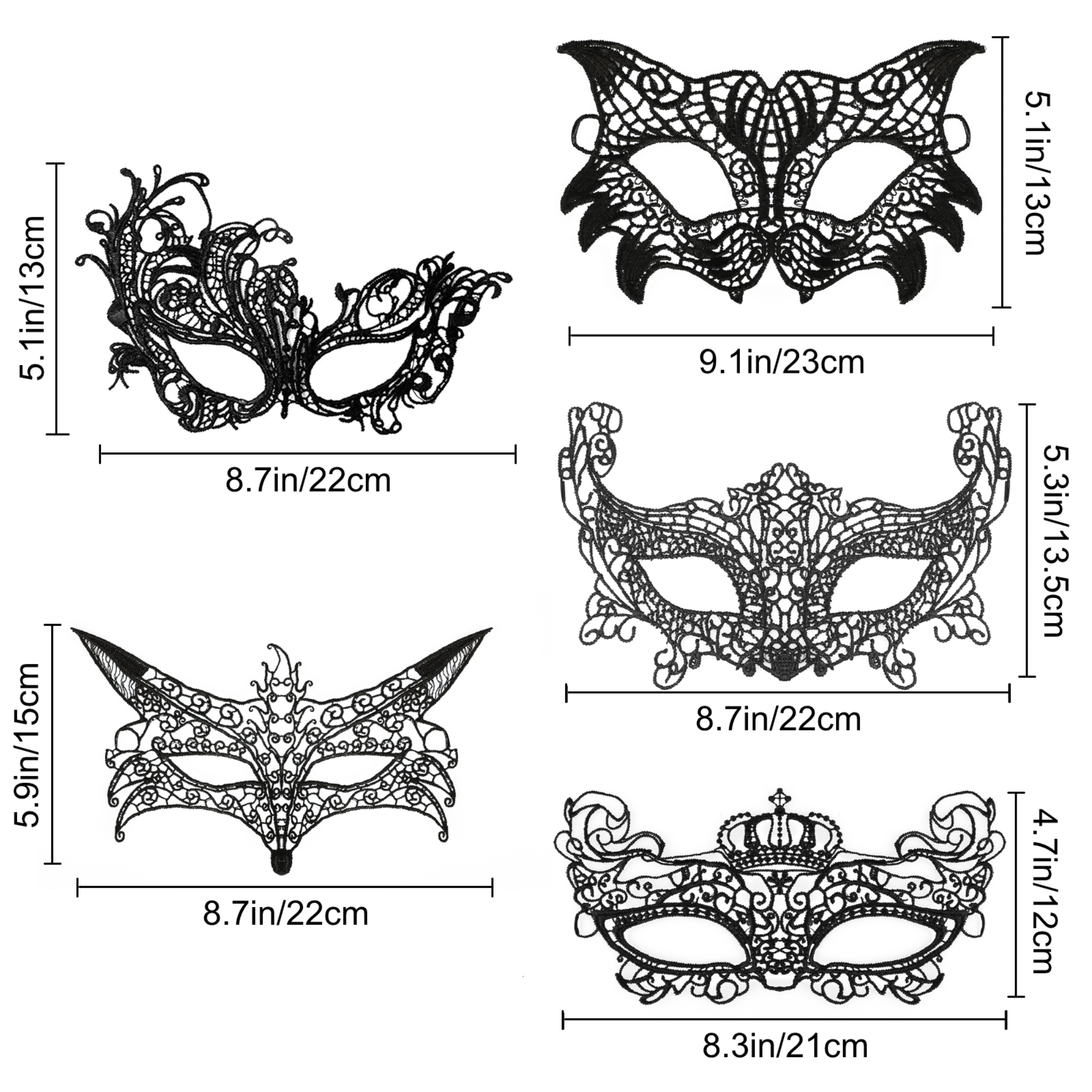 5pcs Black Lace Eye Masks for Women, Lace Eye Cover for Venetian Cosplay Masquerades Party