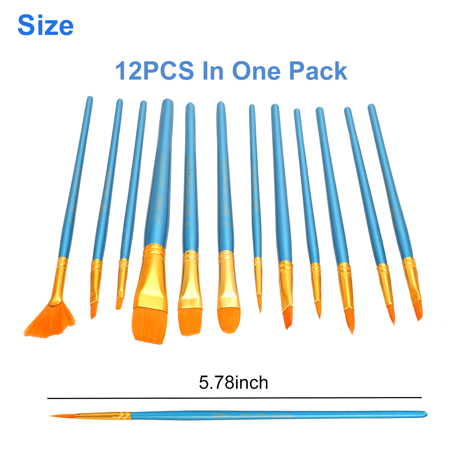 12 Pcs Artist Acrylic Paint Brushes Set with Nylon Hair for Oil Watercolor Face Nail Art Miniature Detail Rock Painting, Paintbrushes with Full Range of Sizes Shapes, Drawing Supplies