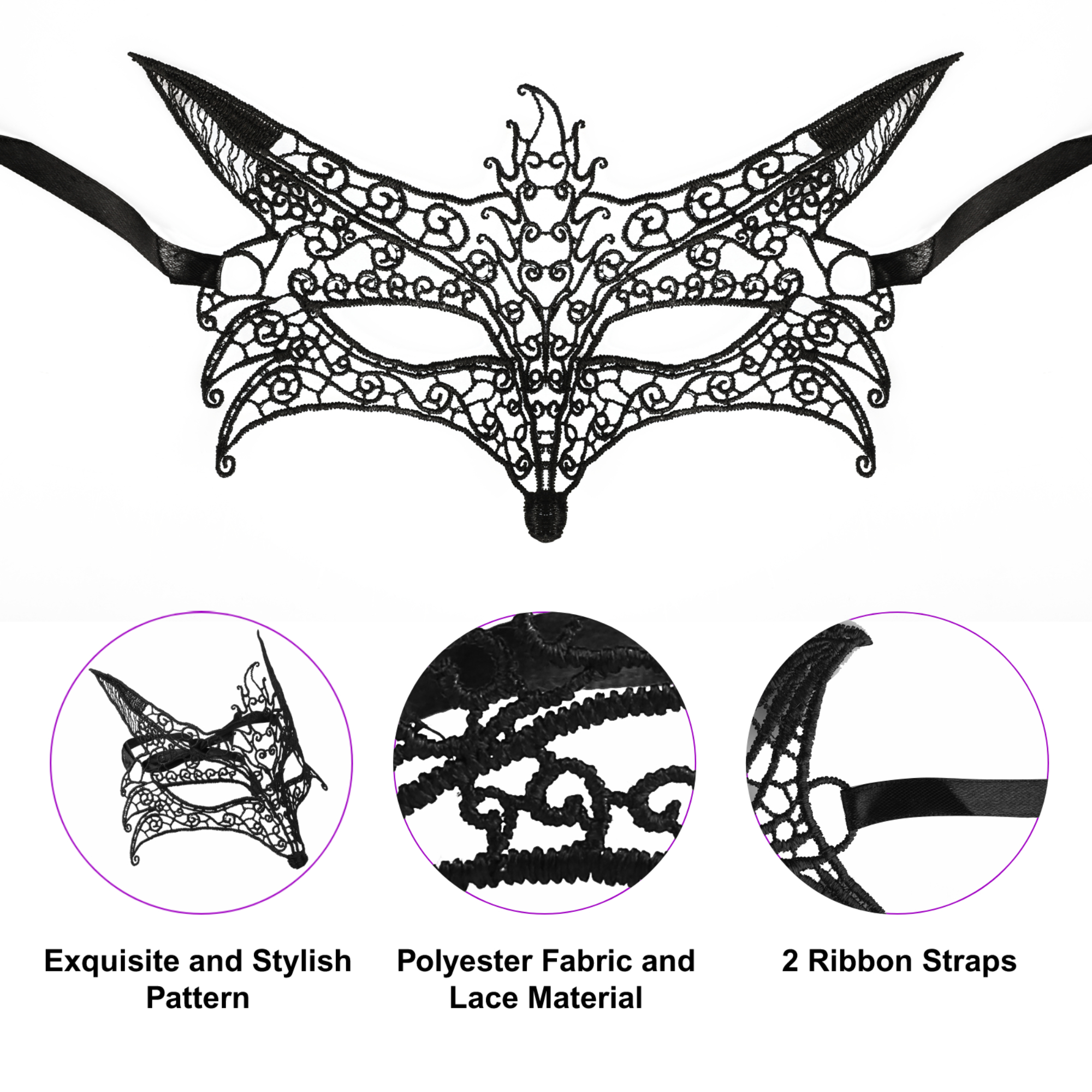 5pcs Black Lace Eye Masks for Women, Lace Eye Cover for Venetian Cosplay Masquerades Party