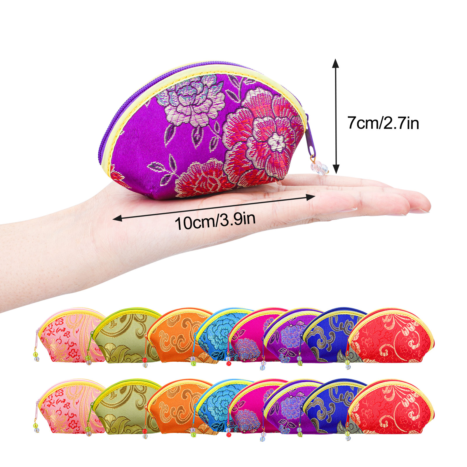 16pcs Silk Coin Purse, Zipper Jewelry Bag, Embroidered Sugar Bag, Lipstick Container, Silk Brocade Gift Bags