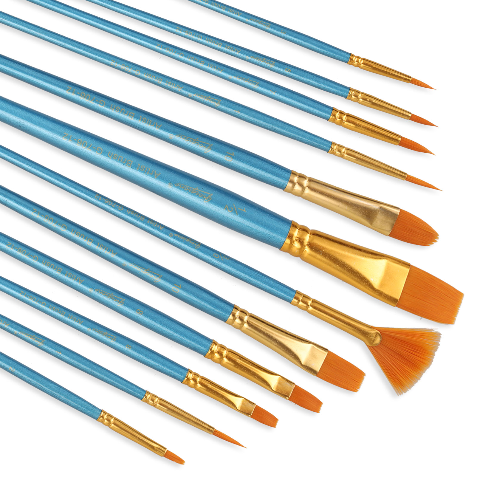 12 Pcs Artist Acrylic Paint Brushes Set with Nylon Hair for Oil Watercolor Face Nail Art Miniature Detail Rock Painting, Paintbrushes with Full Range of Sizes Shapes, Drawing Supplies