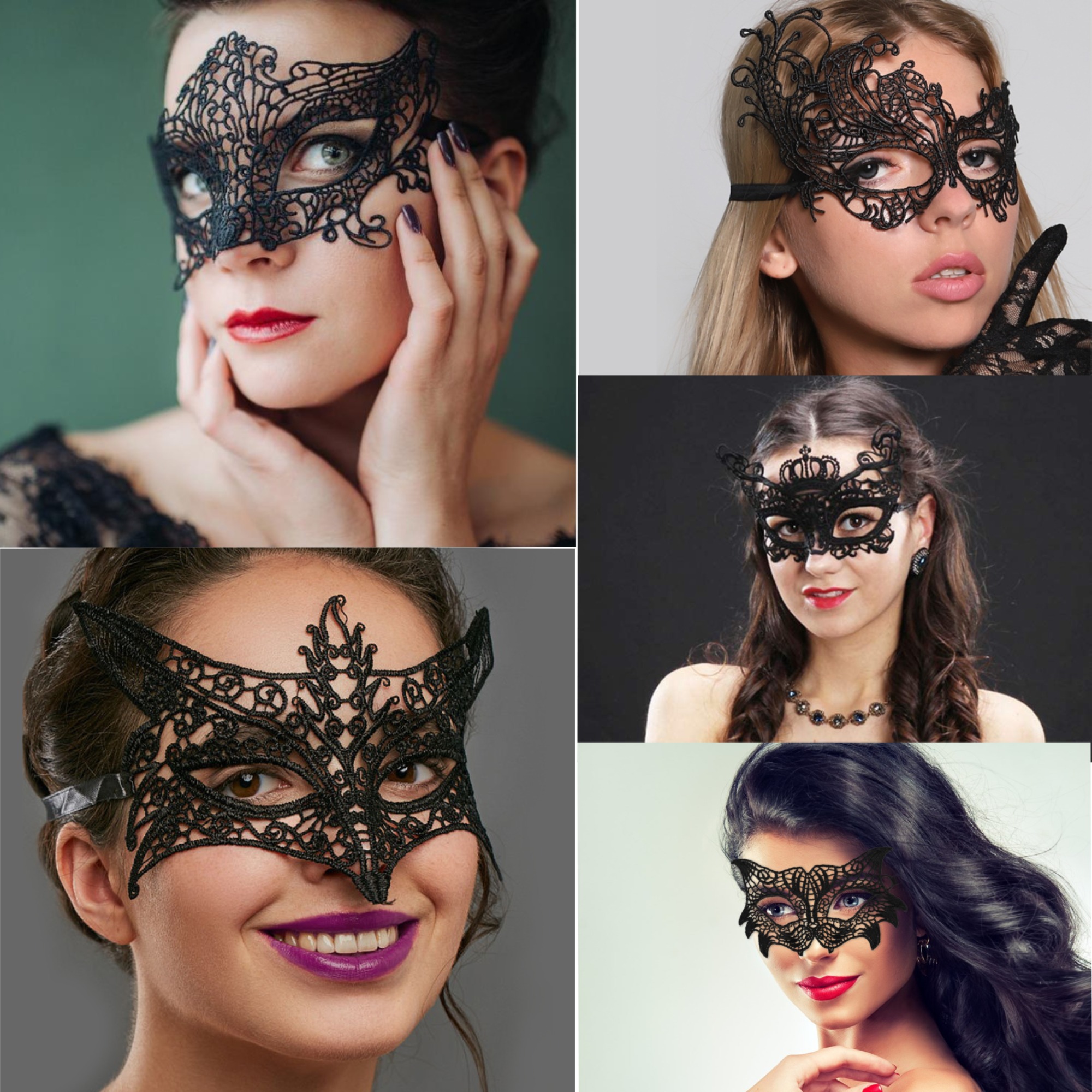 5pcs Black Lace Eye Masks for Women, Lace Eye Cover for Venetian Cosplay Masquerades Party