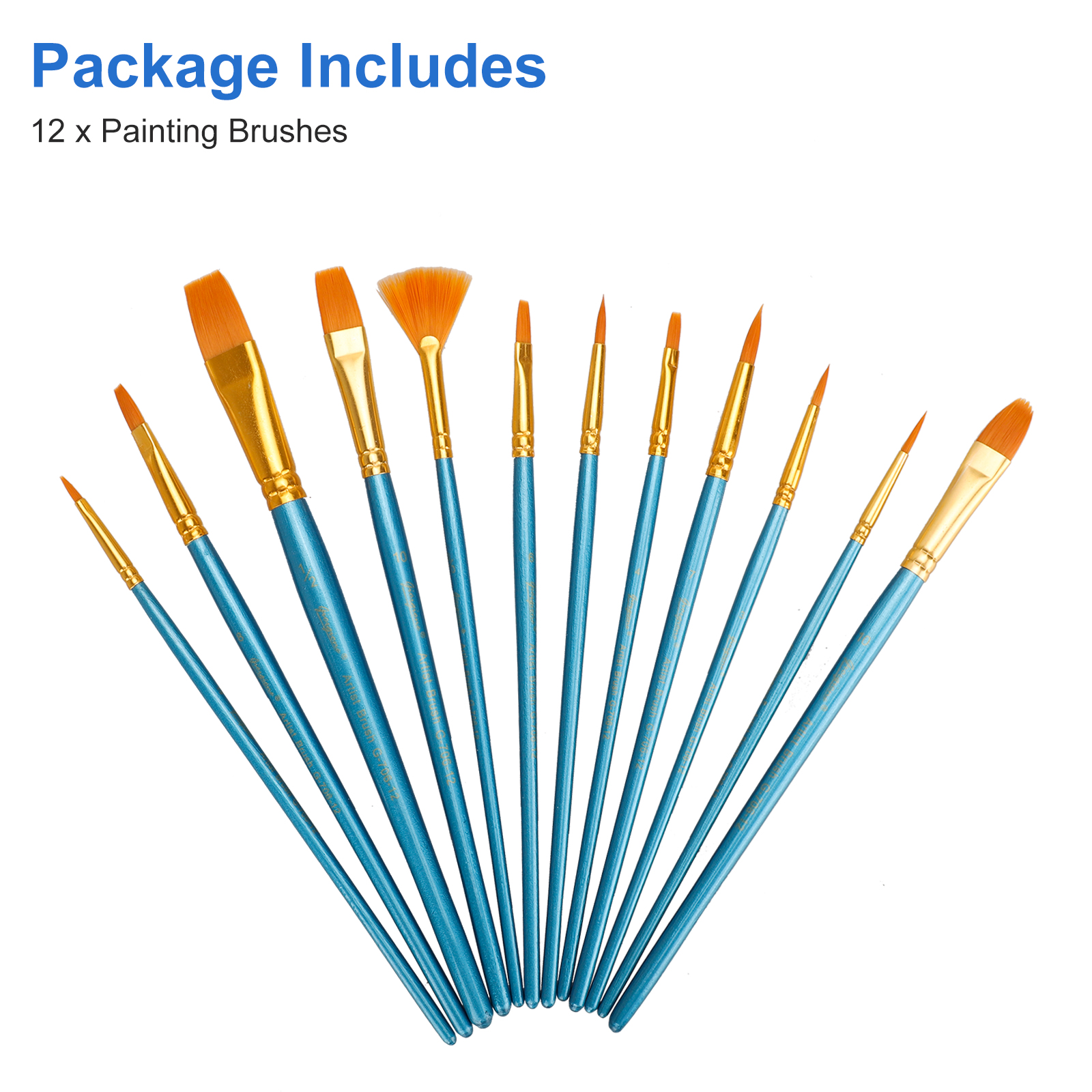 12 Pcs Artist Acrylic Paint Brushes Set with Nylon Hair for Oil Watercolor Face Nail Art Miniature Detail Rock Painting, Paintbrushes with Full Range of Sizes Shapes, Drawing Supplies