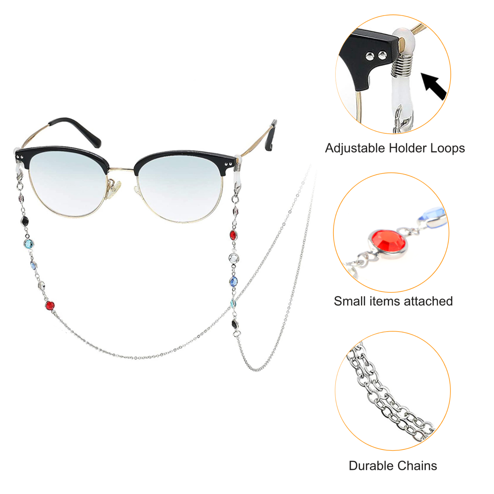6pcs Eyeglass Straps, Beaded Sunglass Chain, Colorful Eyewear Retainer, Glasses Cord Lanyard