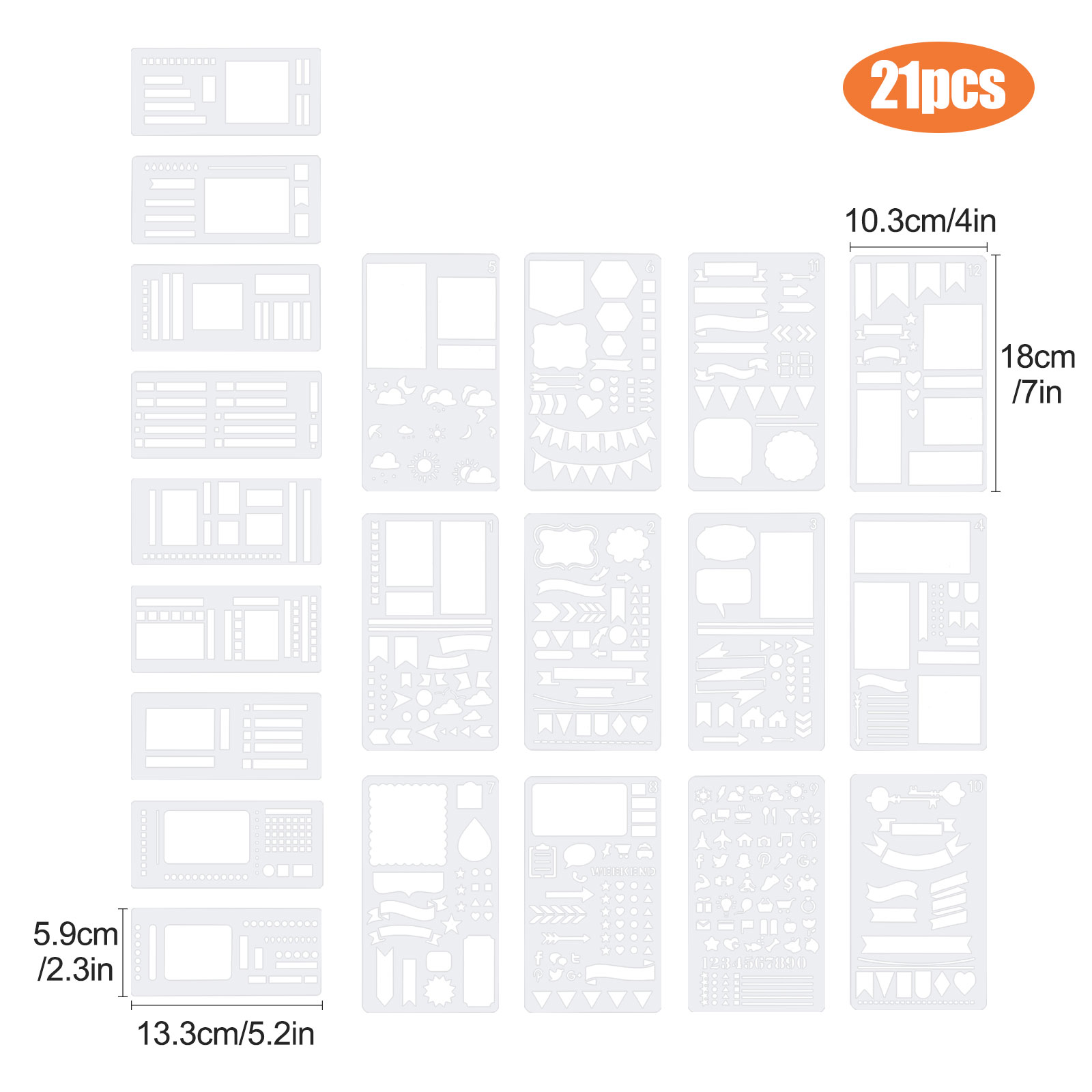 21pcs Reusable Craft Stencils for Painting, DIY Drawing Template Set for Wood, Card Making, Scrapbooking & Home Decor