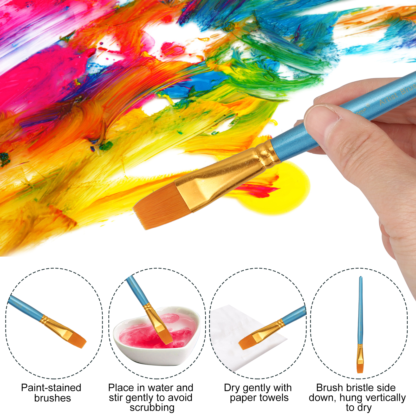 12 Pcs Artist Acrylic Paint Brushes Set with Nylon Hair for Oil Watercolor Face Nail Art Miniature Detail Rock Painting, Paintbrushes with Full Range of Sizes Shapes, Drawing Supplies