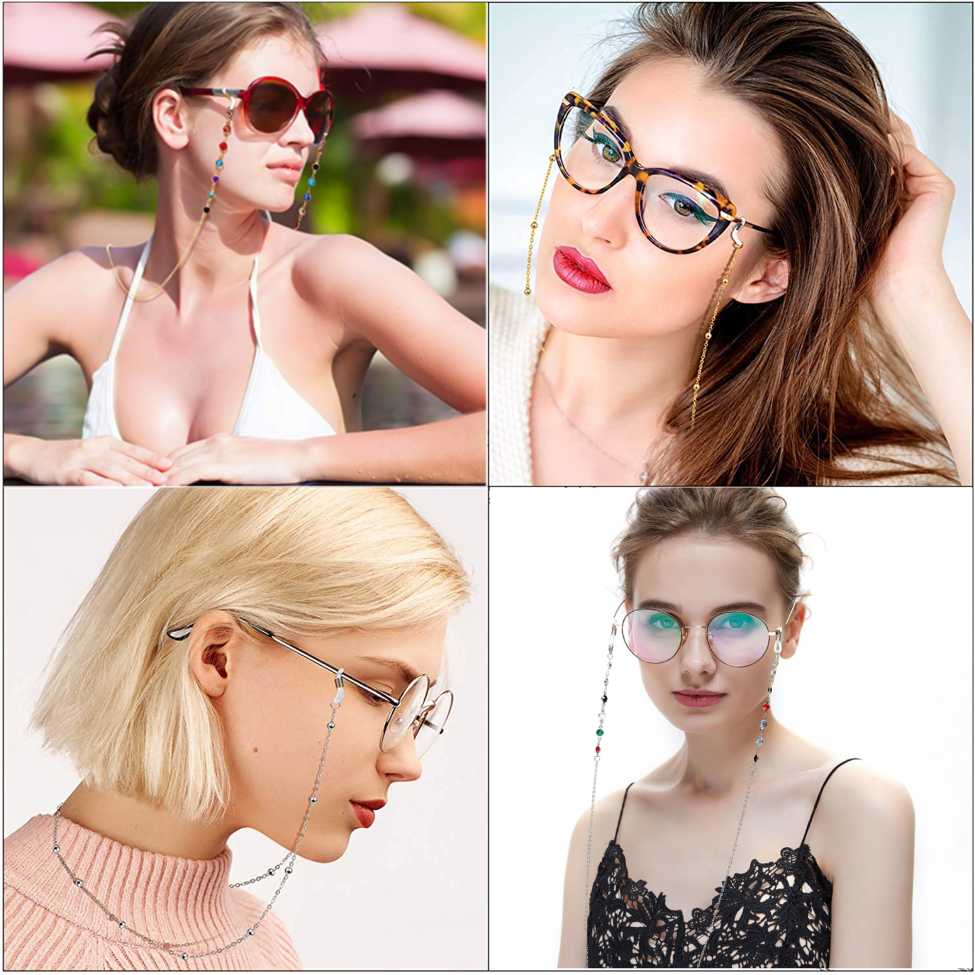 6pcs Eyeglass Straps, Beaded Sunglass Chain, Colorful Eyewear Retainer, Glasses Cord Lanyard