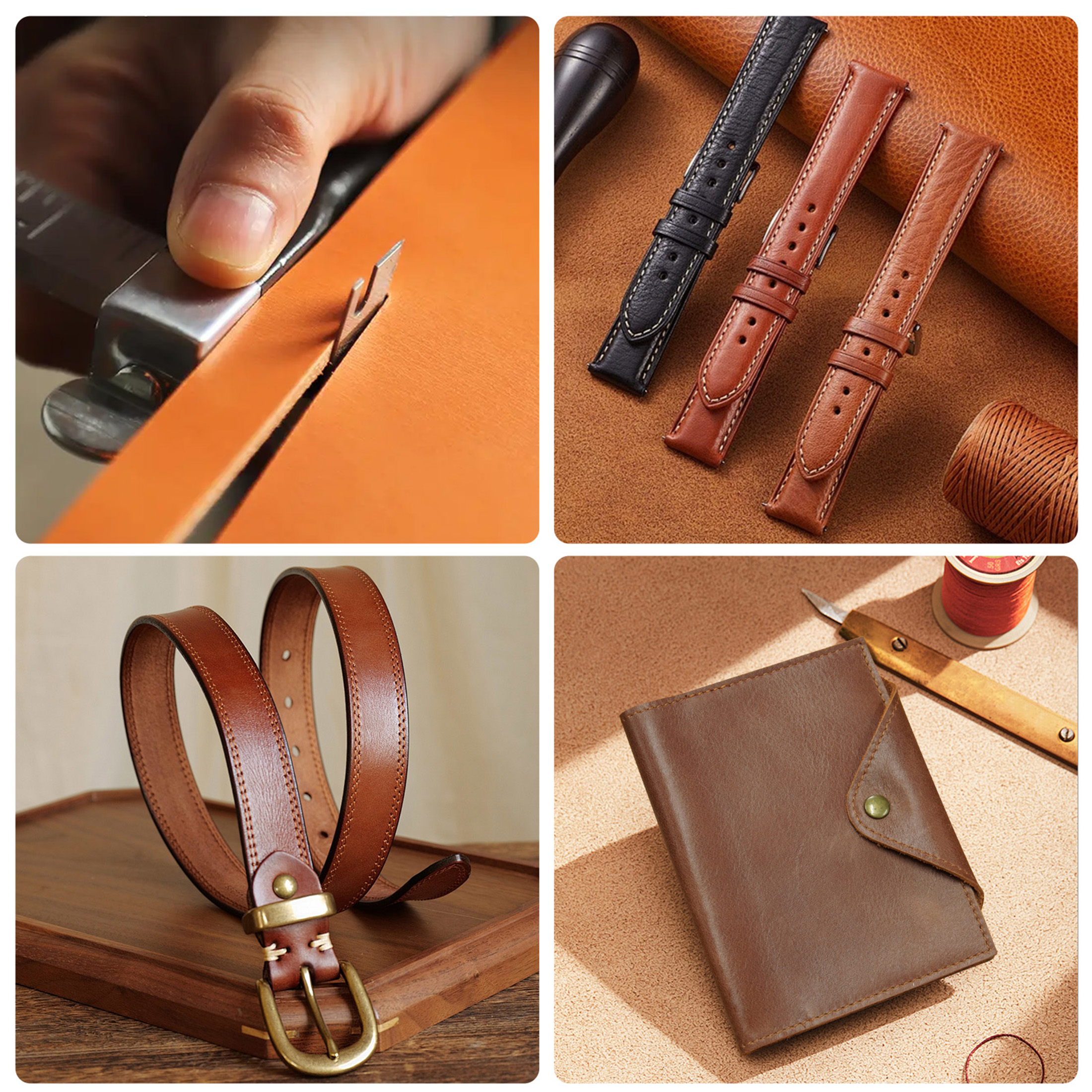Leather Working Edge Cutter Tool, Adjustable Leather Strap Cutting Tool with 3 Blades for DIY Craft Projects