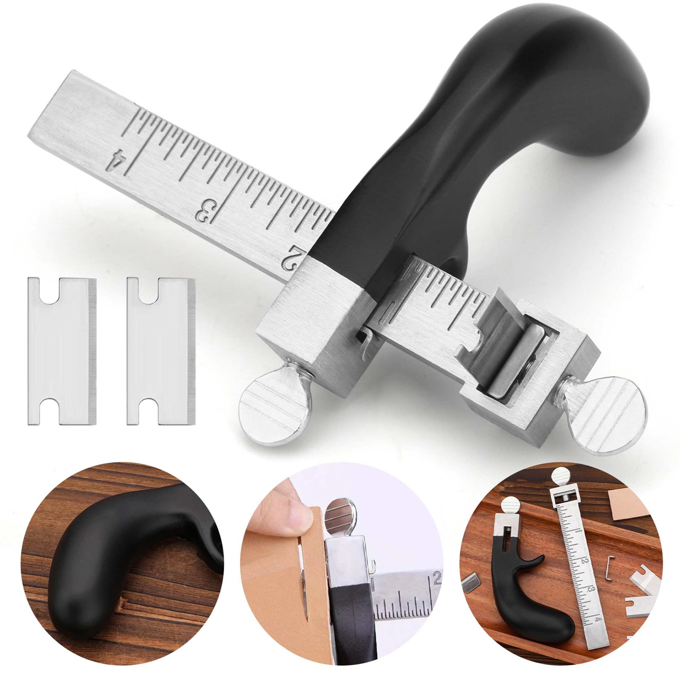 Leather Working Edge Cutter Tool, Adjustable Leather Strap Cutting Tool with 3 Blades for DIY Craft Projects