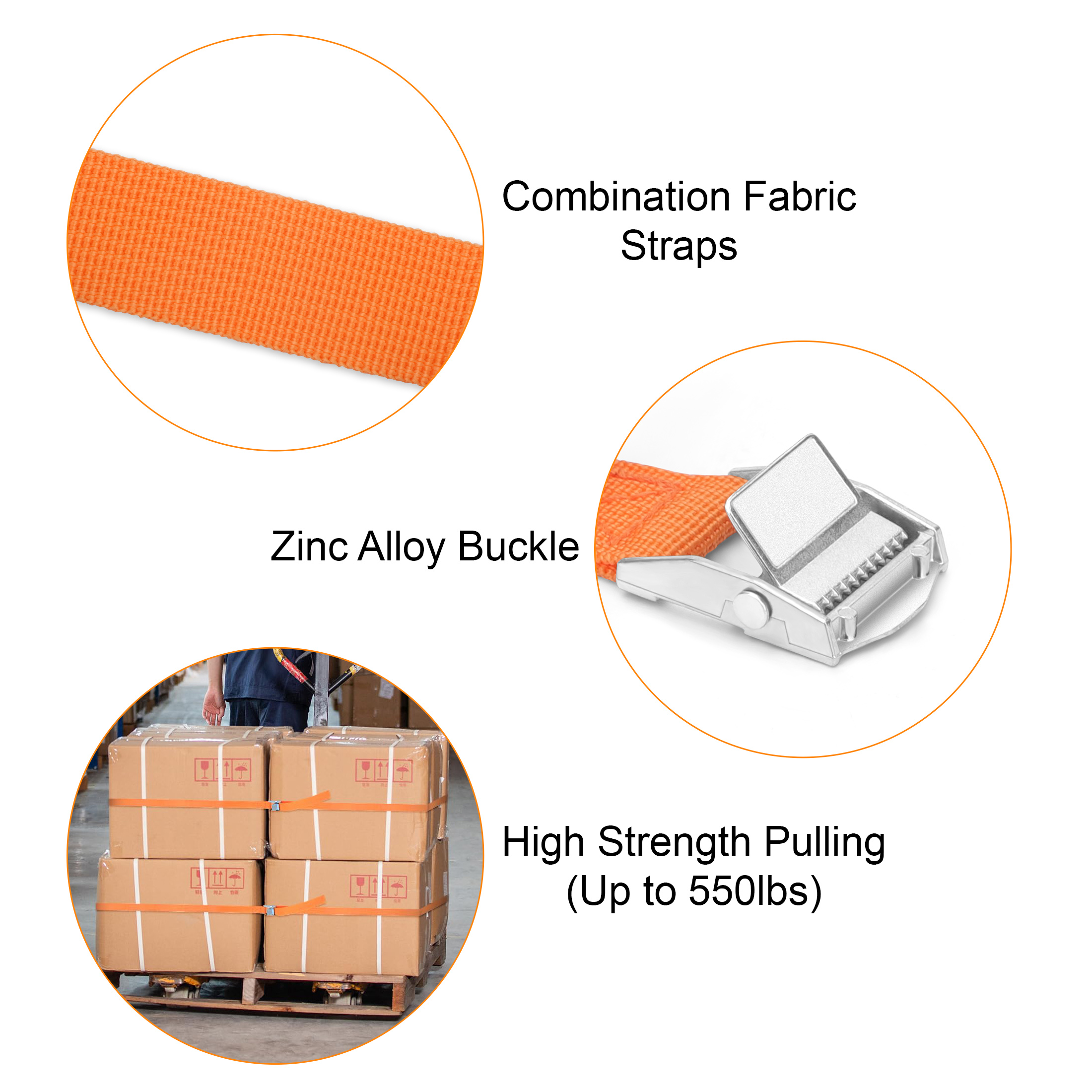 8pcs 6.6ft/3.3ft Tie Down Strap Set, Adjustable Cam Buckle Lashing Straps, Orange 550lbs Load Limit