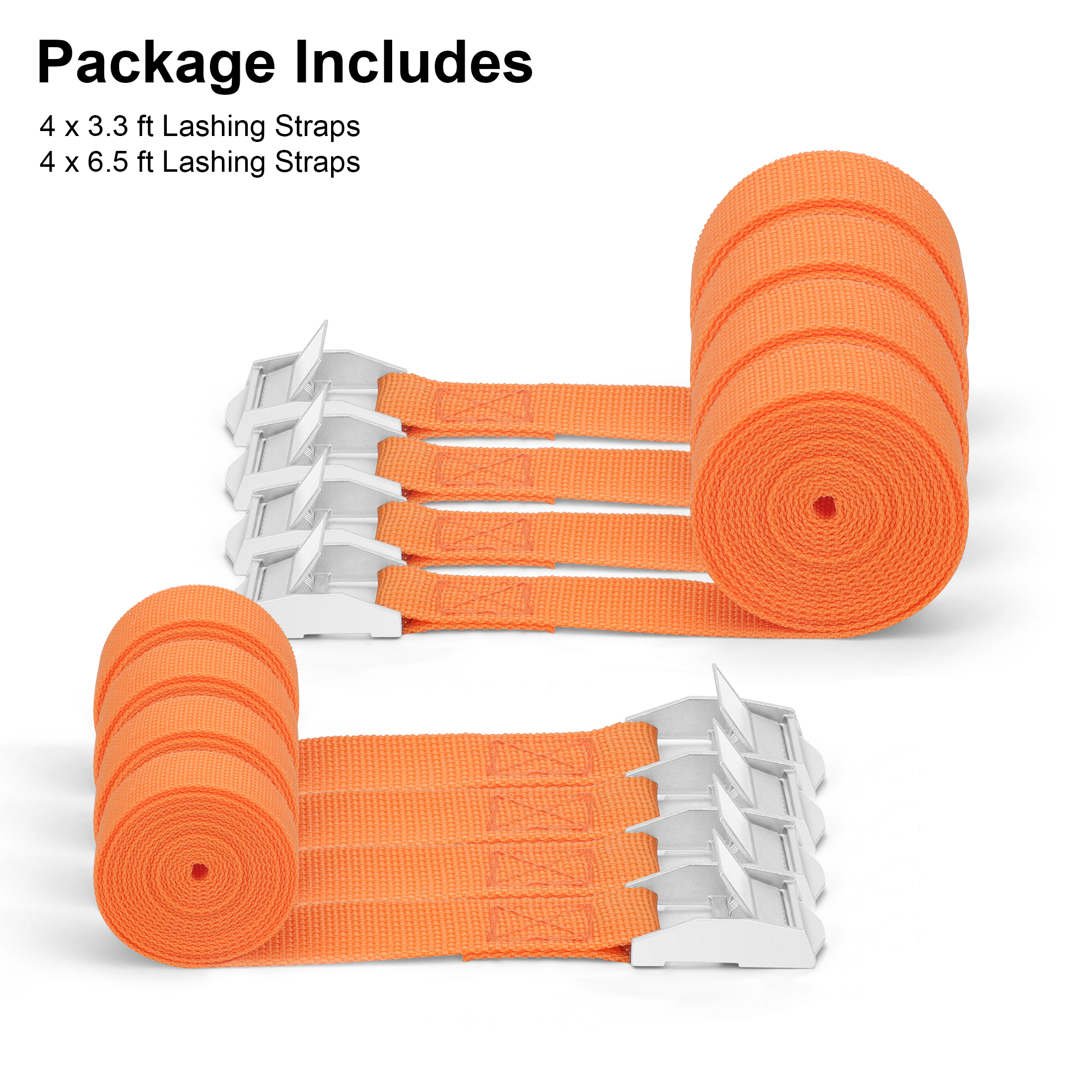 8pcs 6.6ft/3.3ft Tie Down Strap Set, Adjustable Cam Buckle Lashing Straps, Orange 550lbs Load Limit